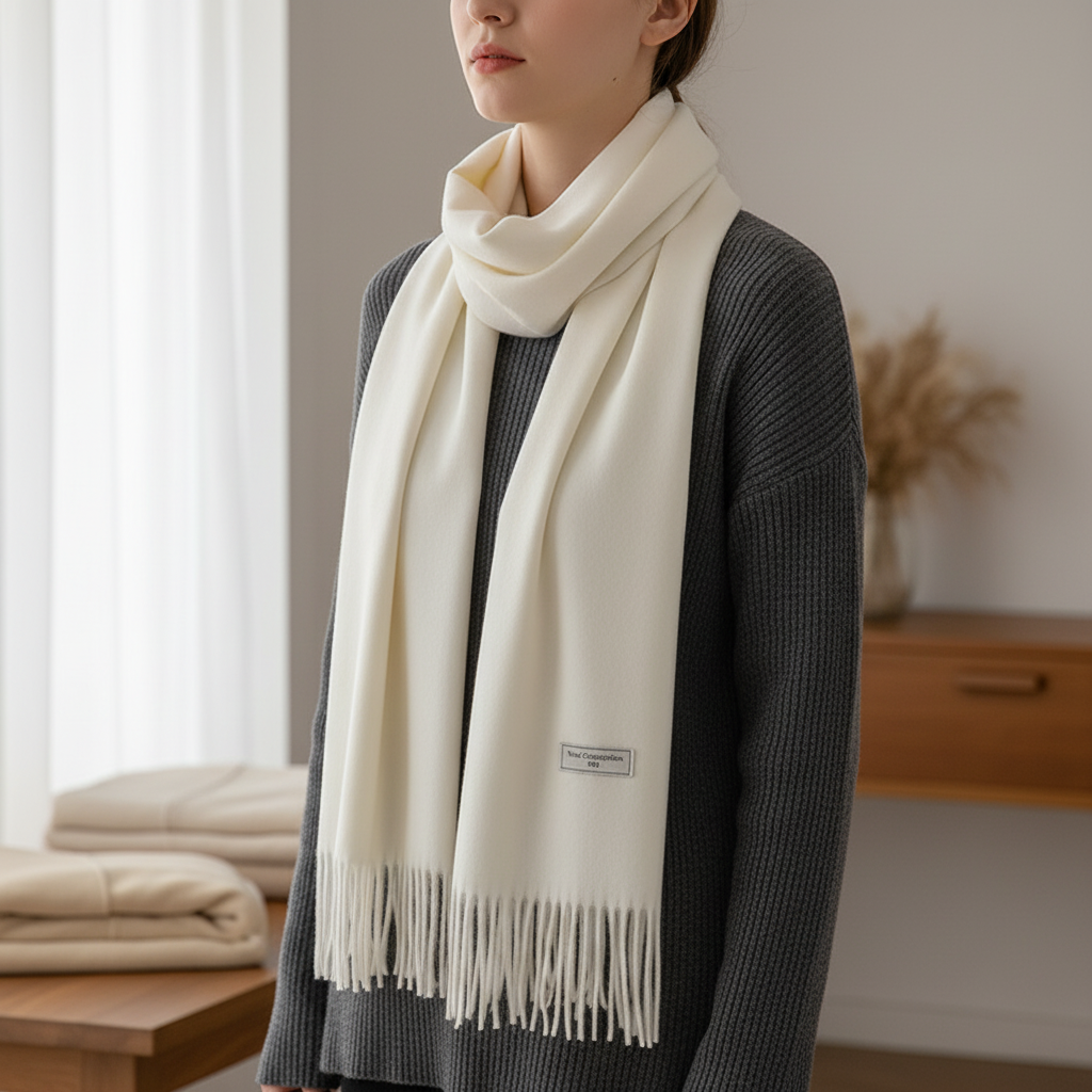 Soft thick winter scarf with fringe and brushed polyester finish