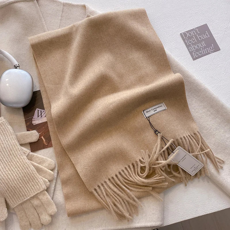 Soft thick winter scarf with fringe and brushed polyester finish
