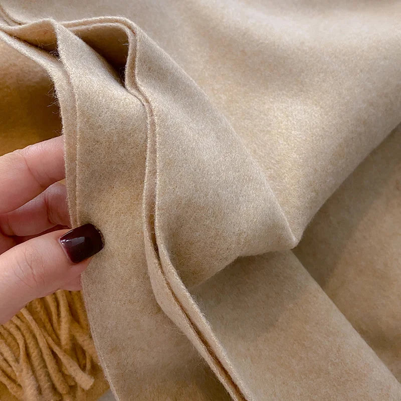 Soft thick winter scarf with fringe and brushed polyester finish