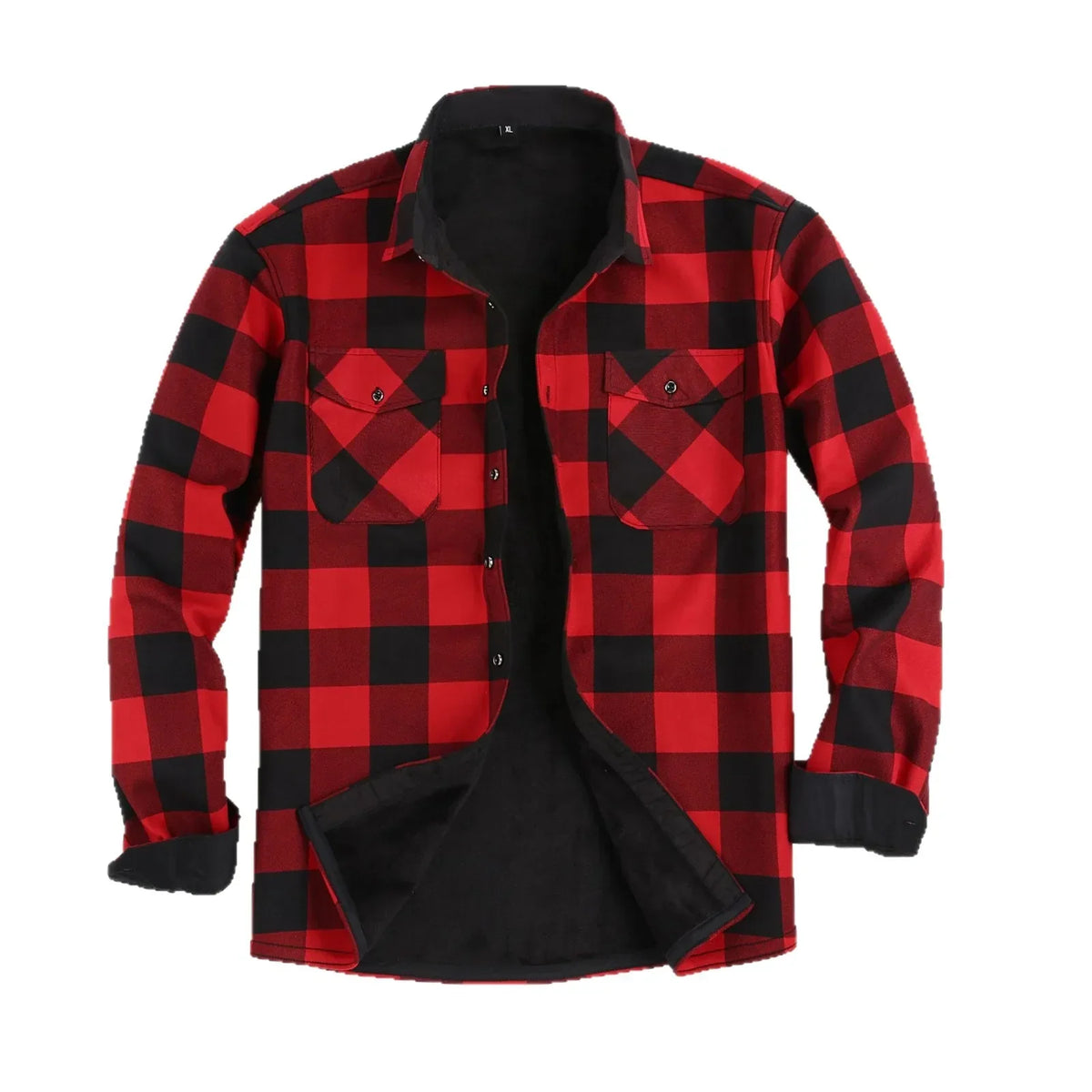 Men's fleece lined check flannel overshirt with long sleeves