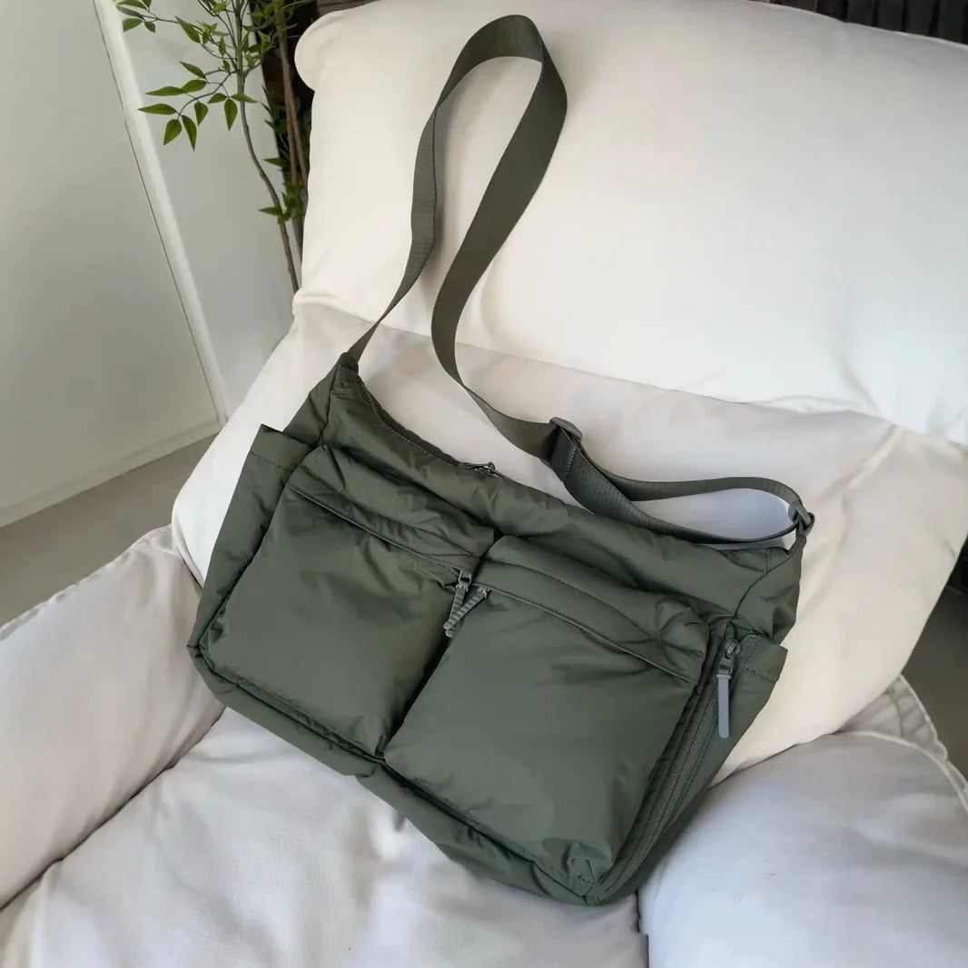 Thickened nylon messenger bag with padded laptop compartment