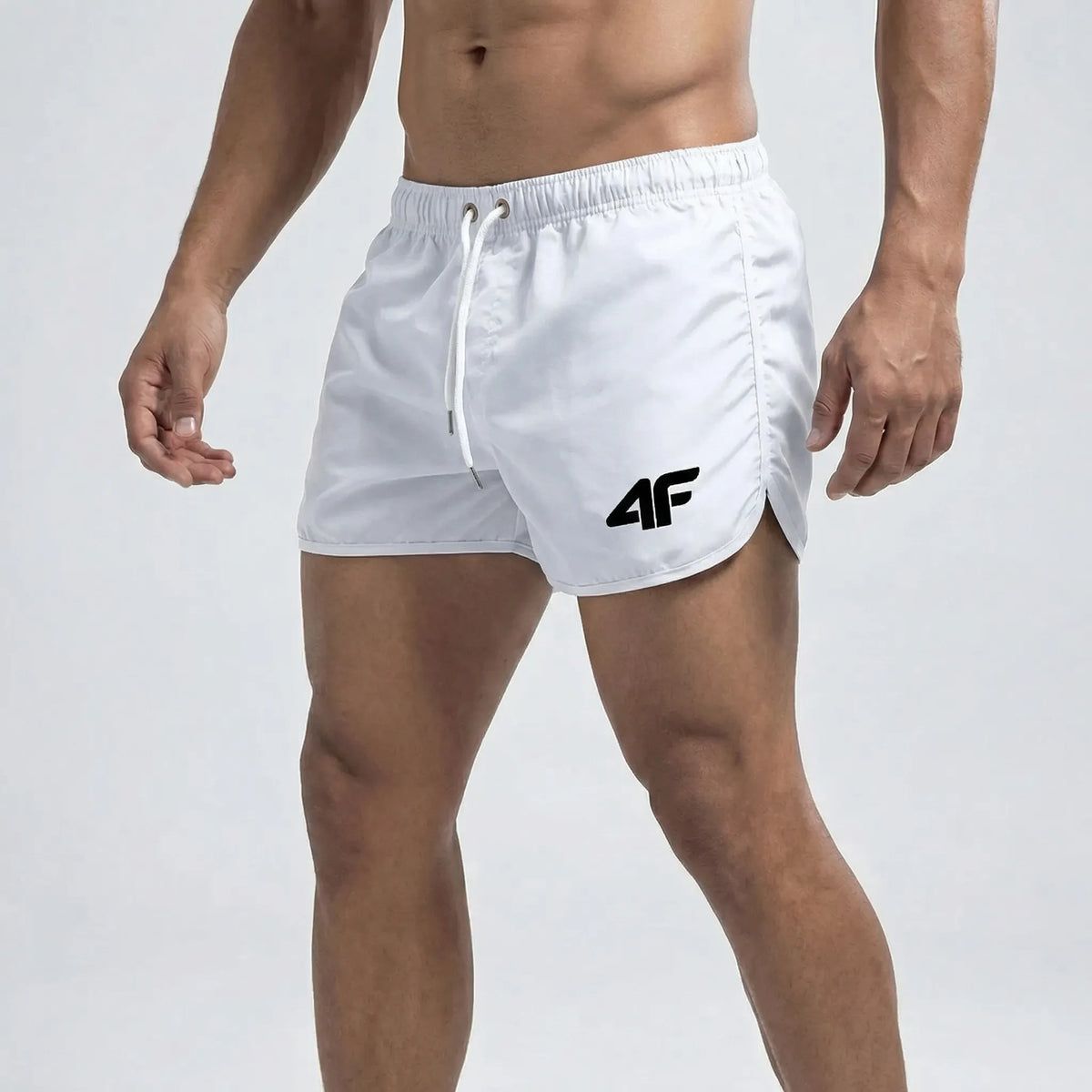 Men's short quick-dry swim shorts with adjustable drawstring