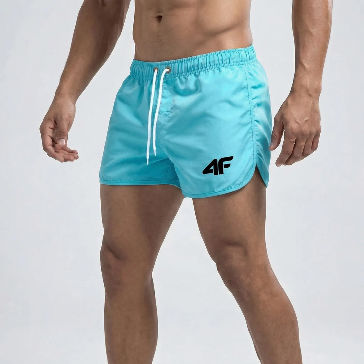 Men's short quick-dry swim shorts with adjustable drawstring