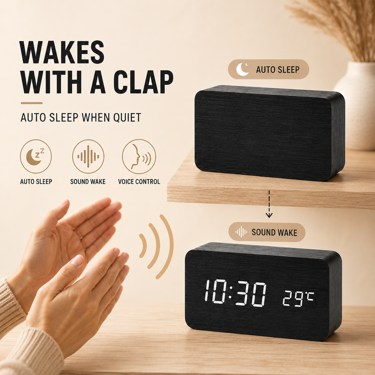 Thrives Outdoor | Timberlyte Wood Finish Digital Alarm Clock