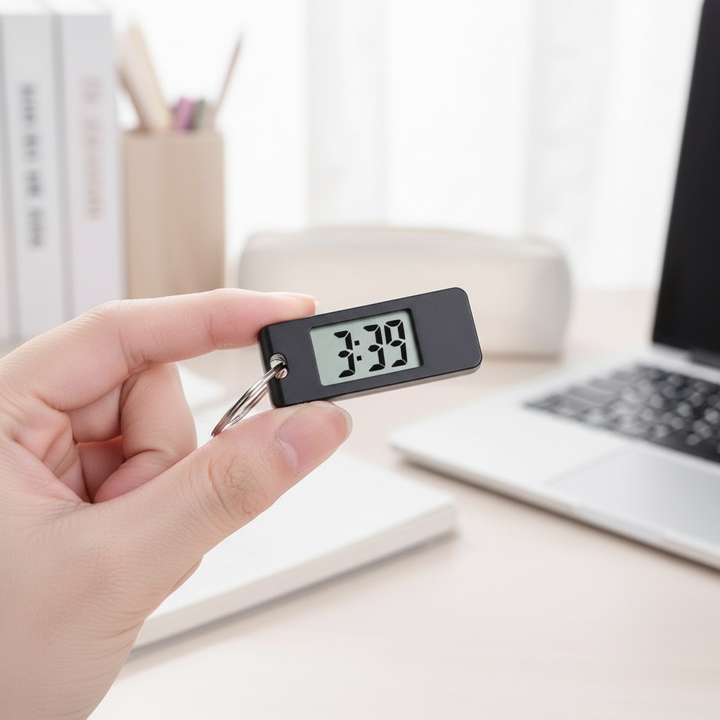 Mini LED keychain clock with compact digital display