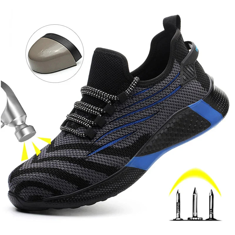 Lightweight protective work shoe with reinforced toe cap and breathable design
