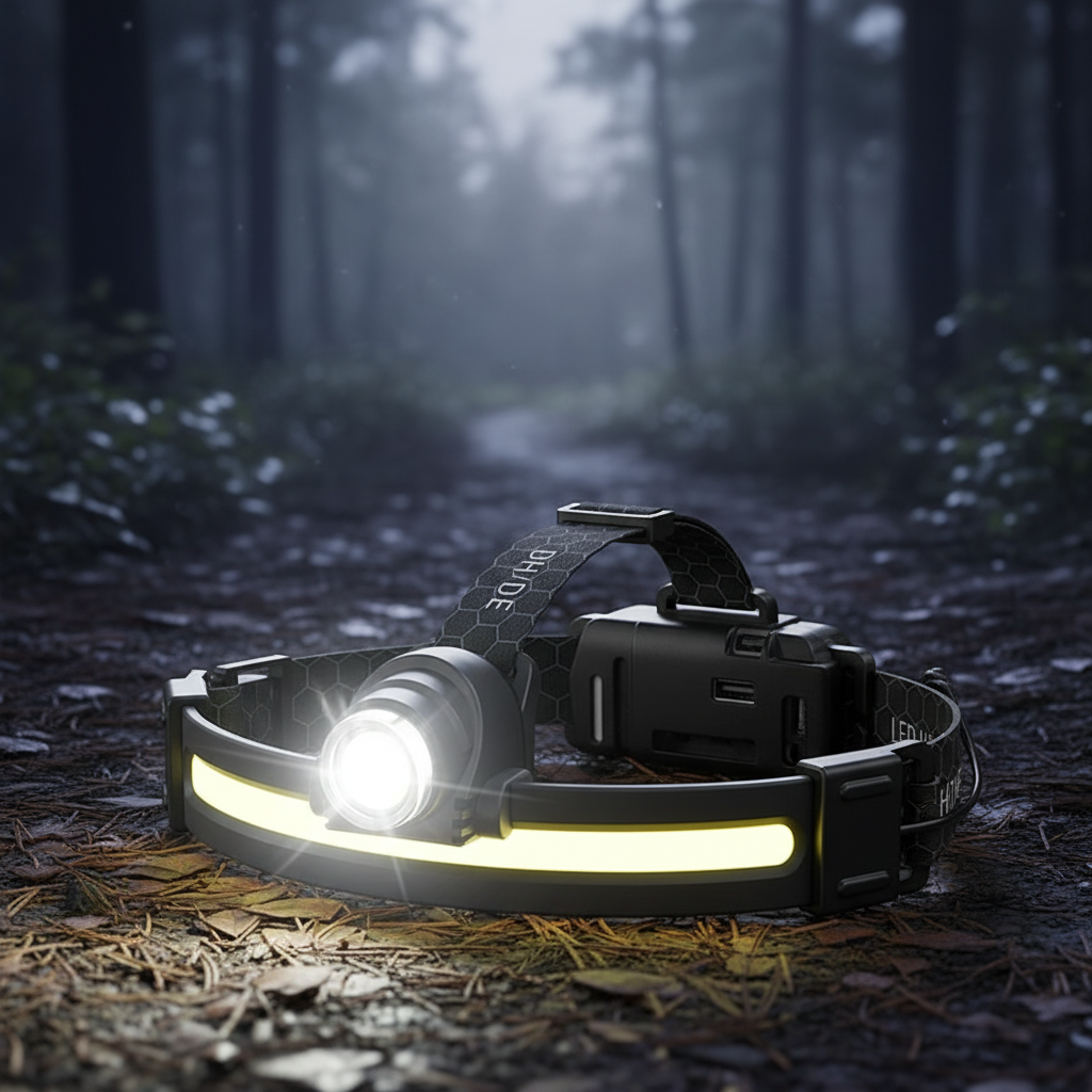Rechargeable LED headlamp with dual beam and motion sensor