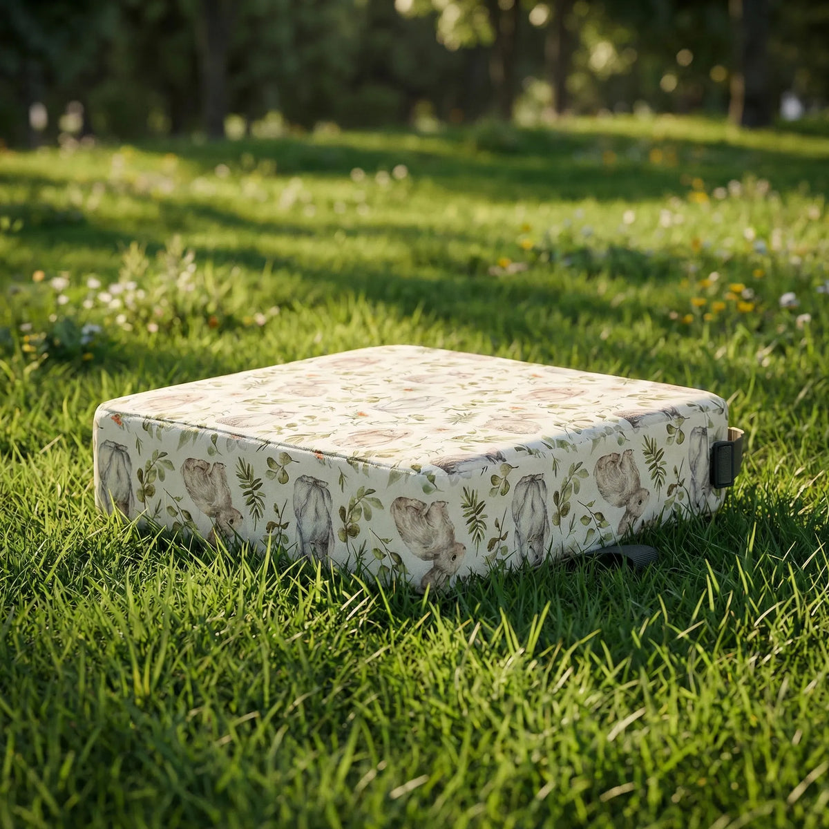 Portable booster seat cushion with water-resistant surface and adjustable straps