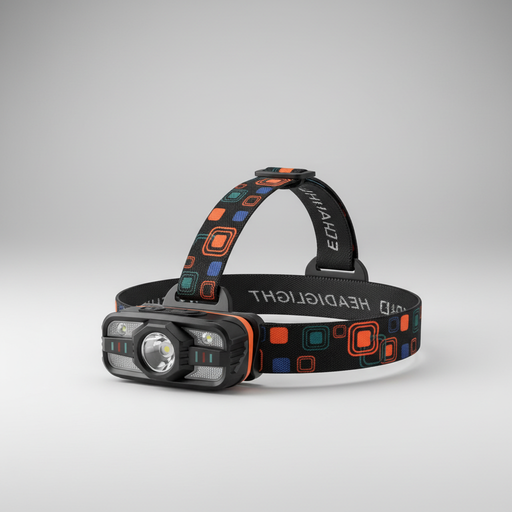 USB rechargeable LED headlamp with motion sensor and adjustable strap