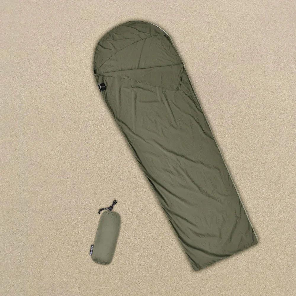Ultralight mummy sleeping bag liner compact and compressible