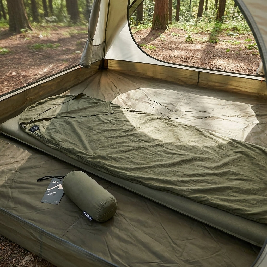 Ultralight mummy sleeping bag liner compact and compressible
