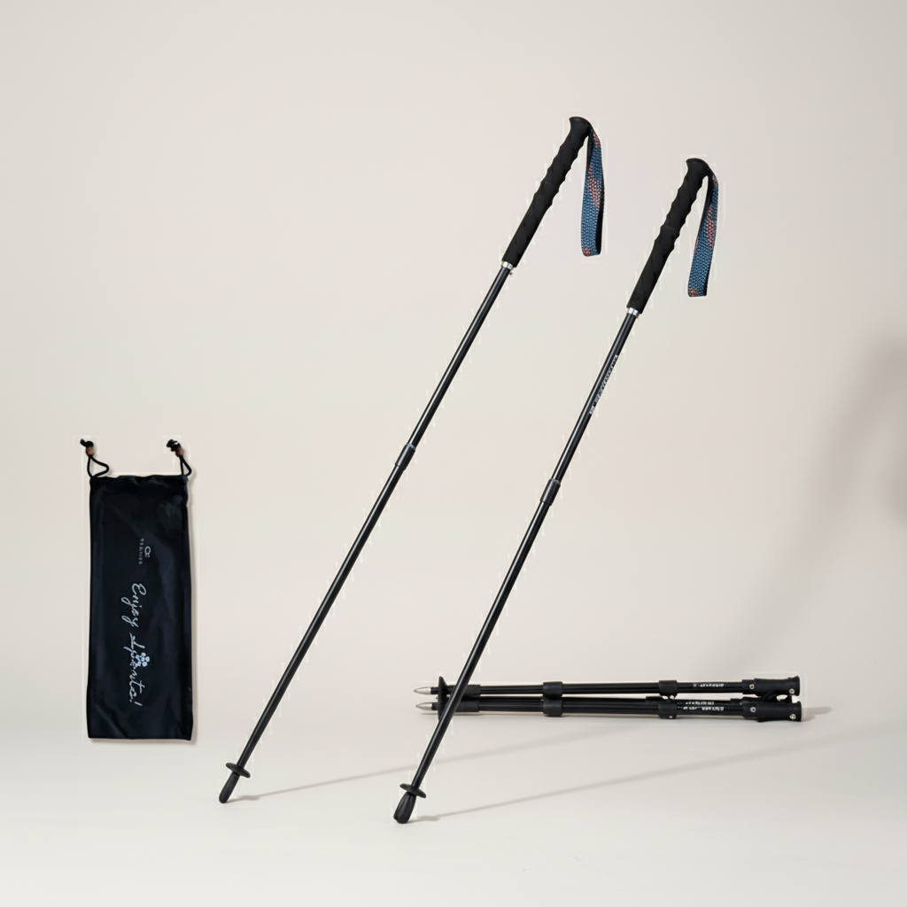 Ultralight collapsible carbon fibre trekking poles with non-slip EVA grip