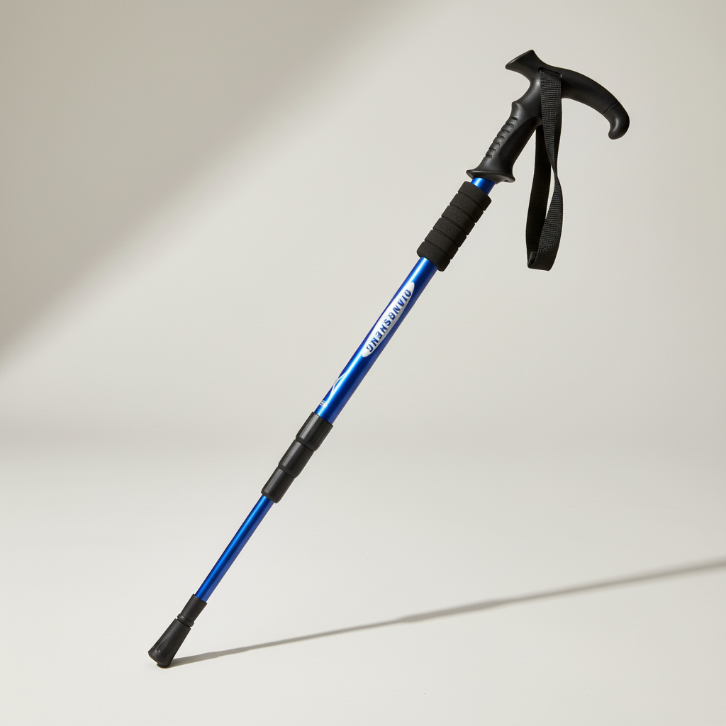 Foldable trekking pole with ergonomic T-handle and aluminium shaft