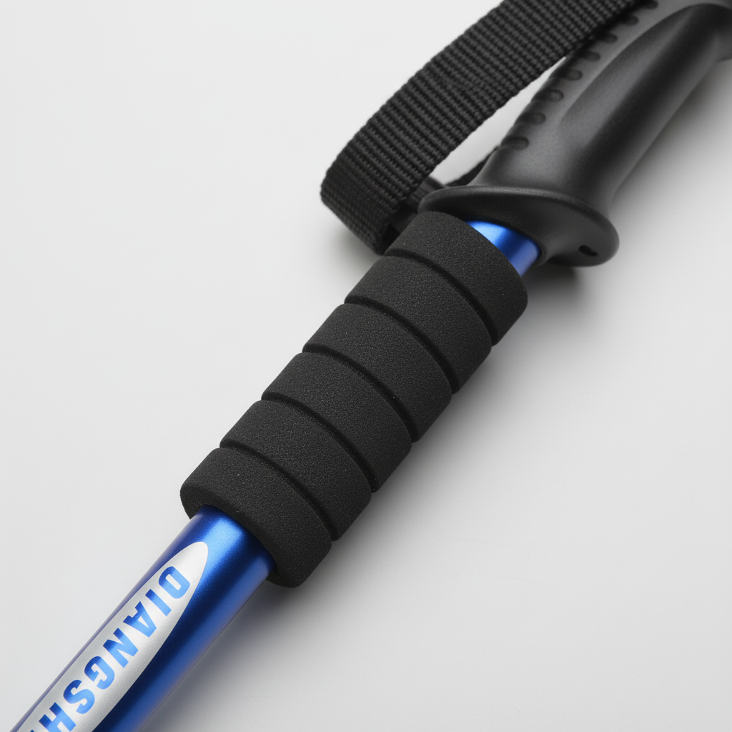 Foldable trekking pole with ergonomic T-handle and aluminium shaft
