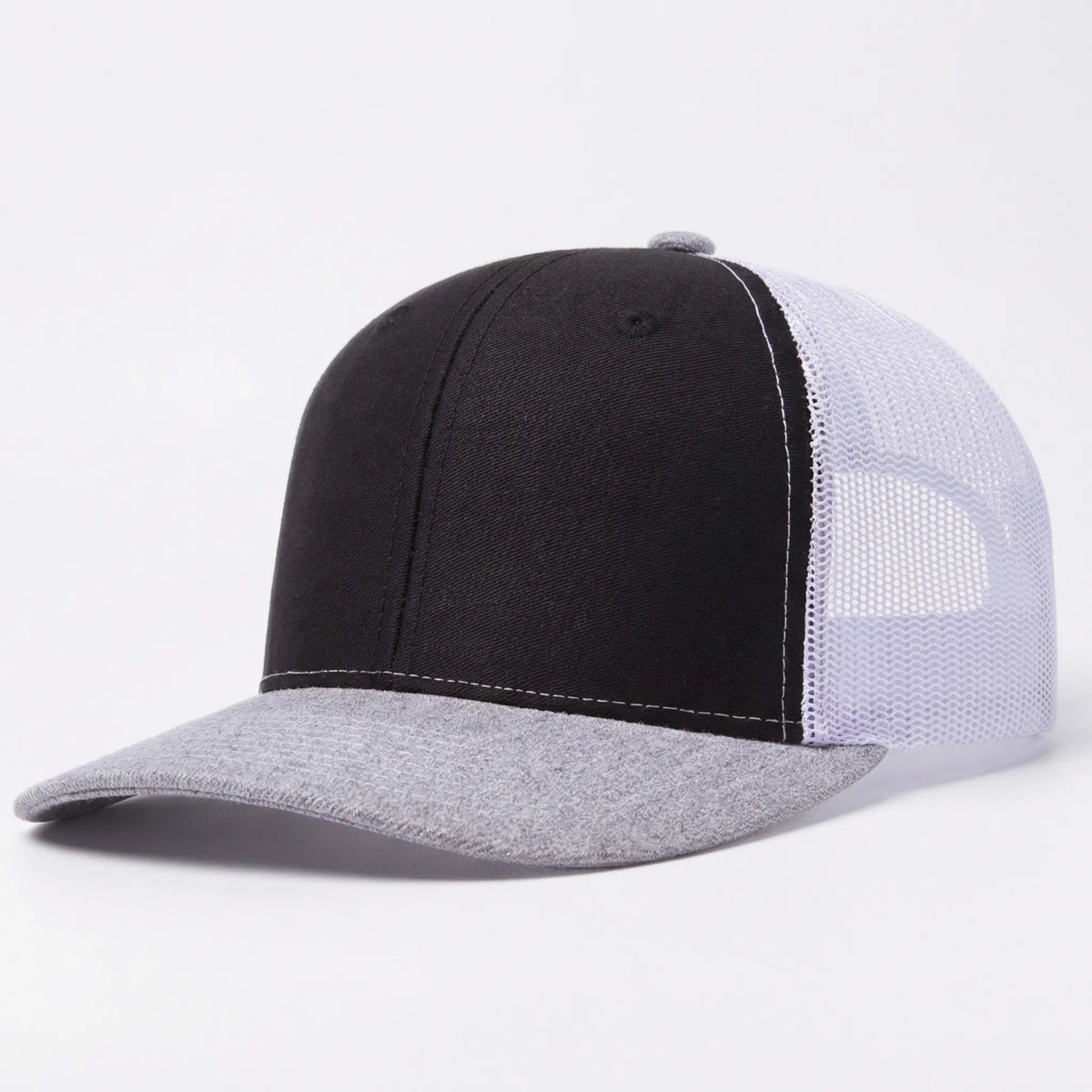 Unisex trucker cap with slightly curved brim and breathable mesh back
