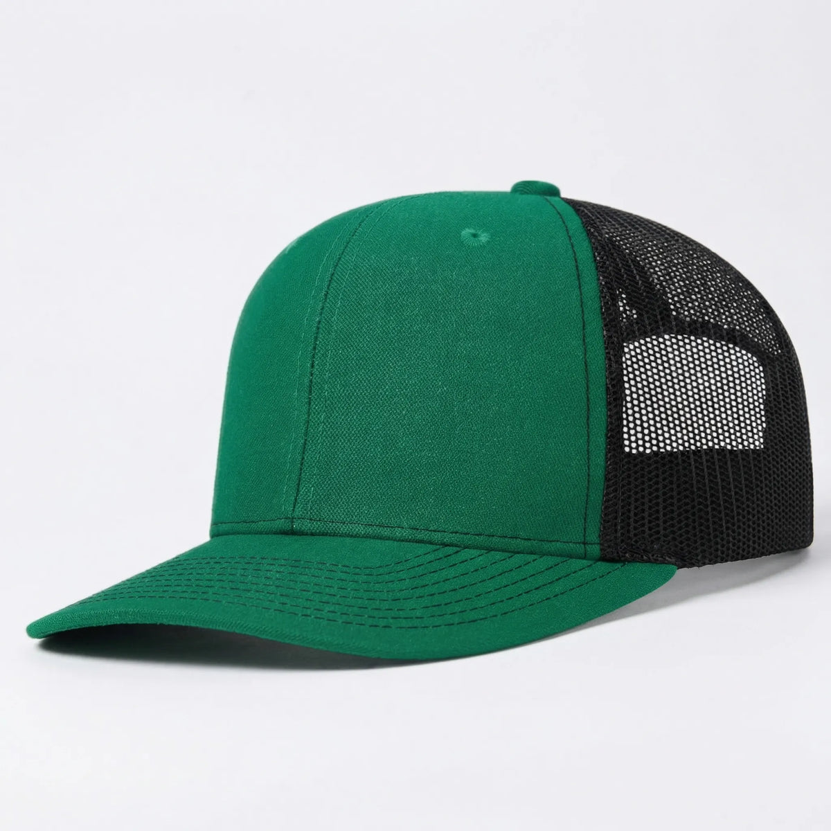 Unisex trucker cap with slightly curved brim and breathable mesh back