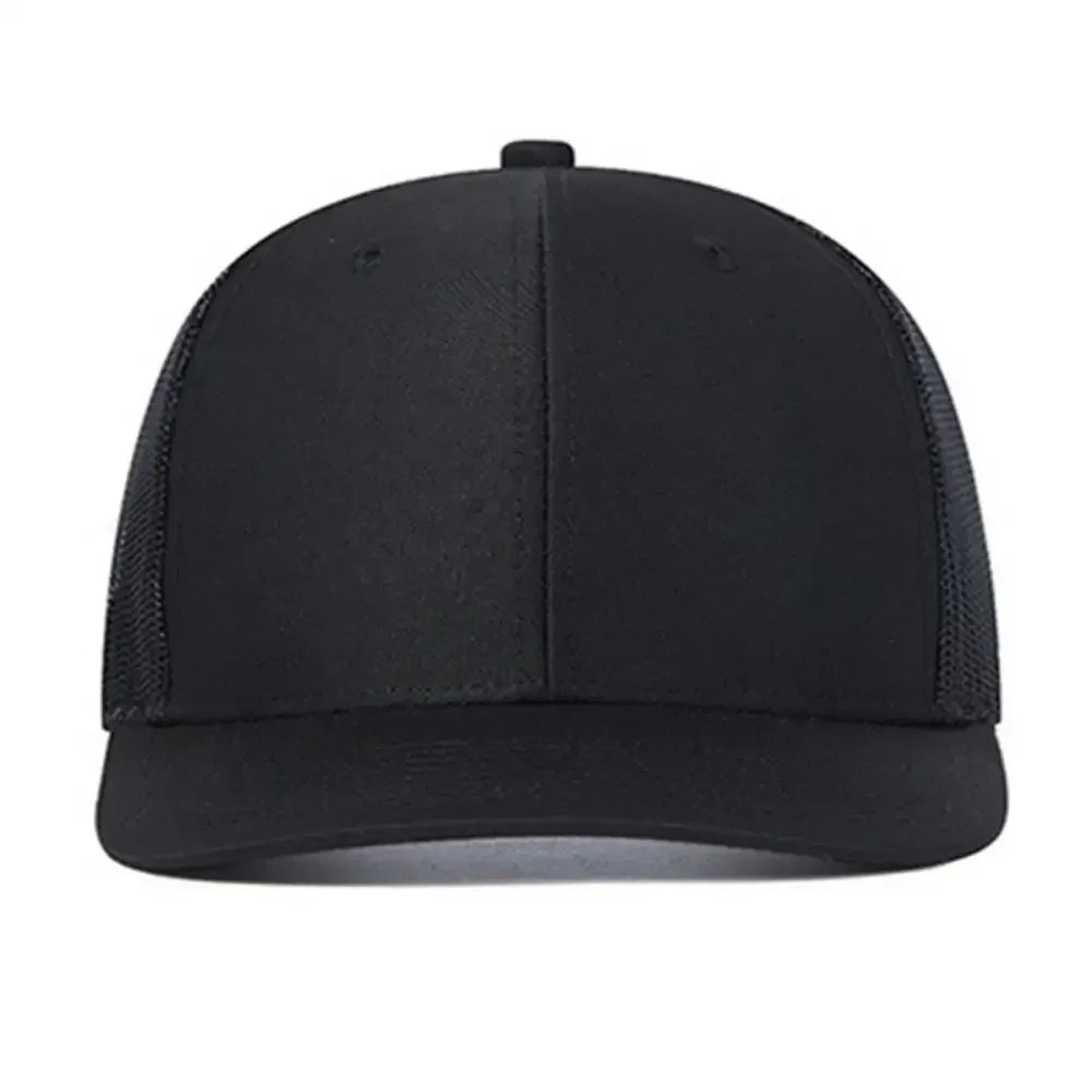 Unisex trucker cap with slightly curved brim and breathable mesh back