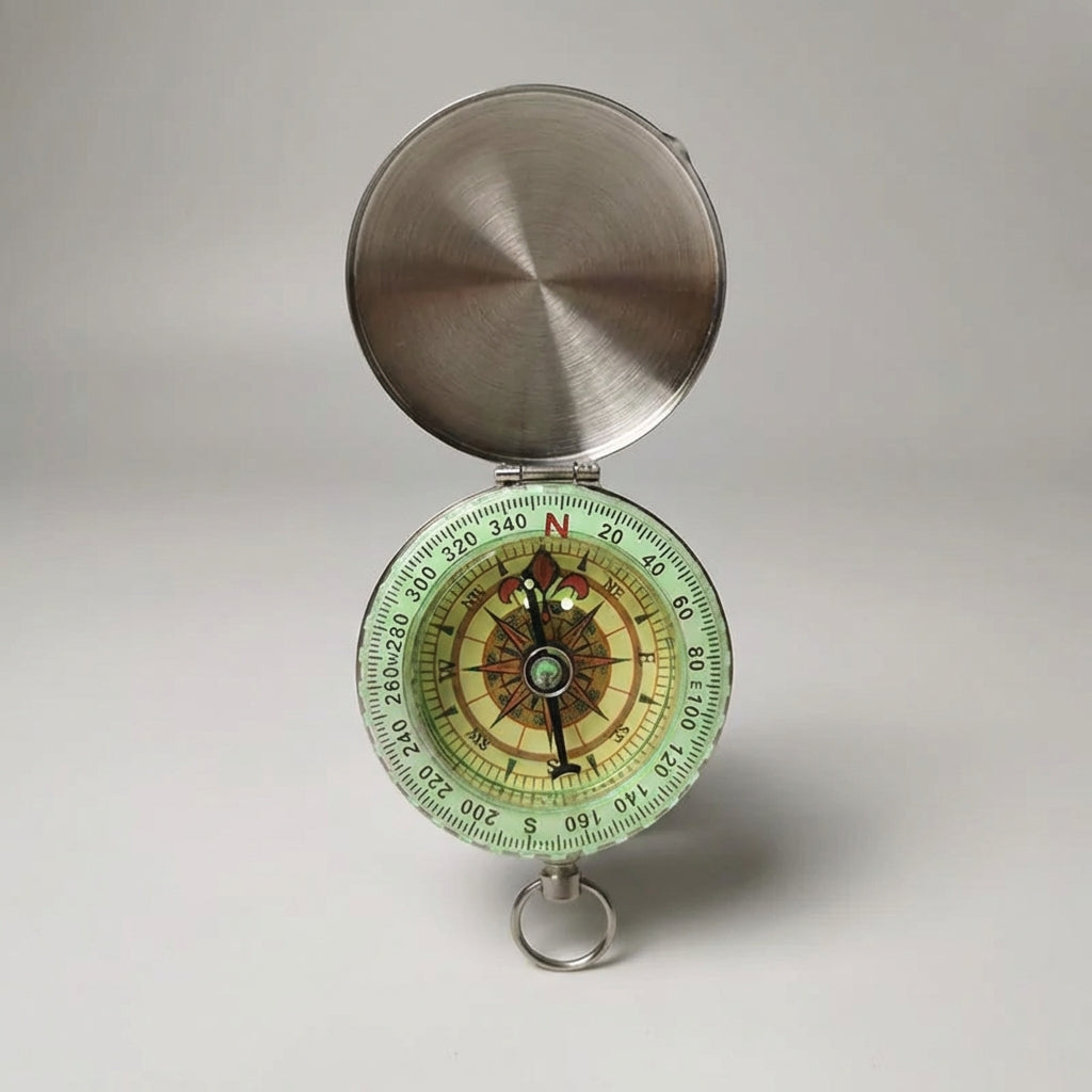 Flip pocket compass with luminous dial and protective cover