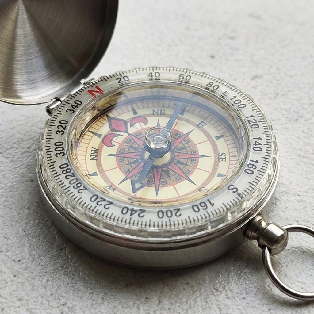 Flip pocket compass with luminous dial and protective cover