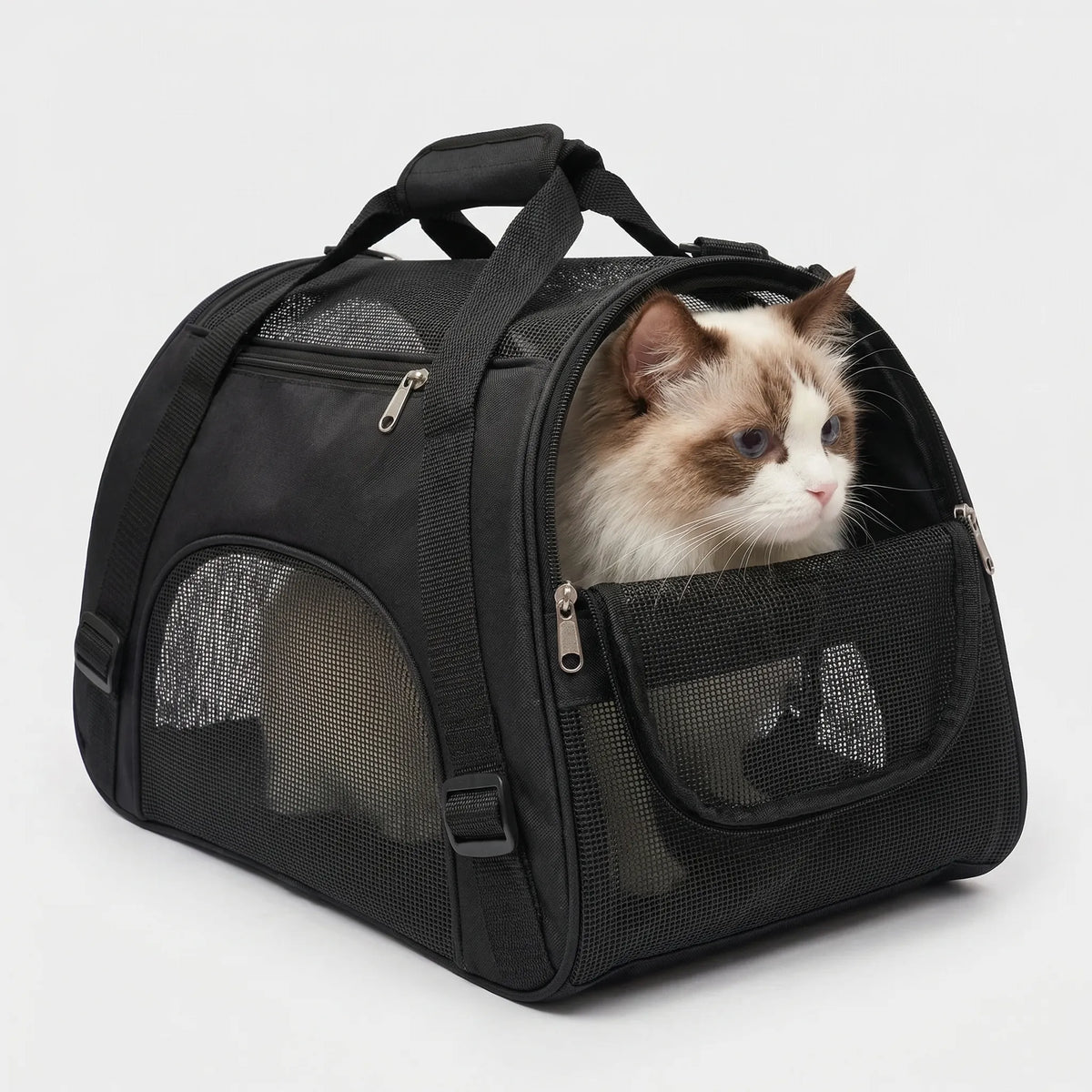 Breathable mesh pet carrier bag with open tent roof for small dogs and cats