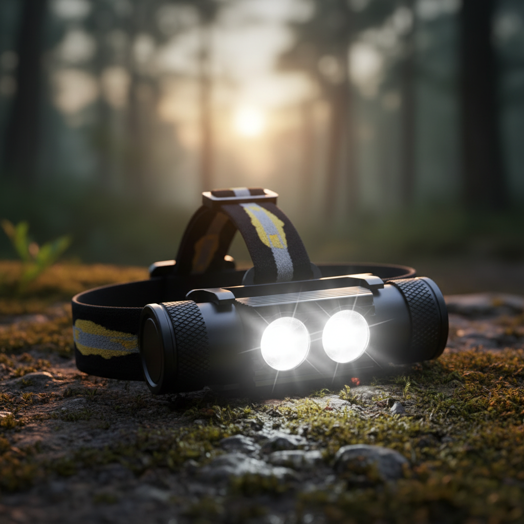 Rechargeable dual LED headlamp with USB charging and waterproof design