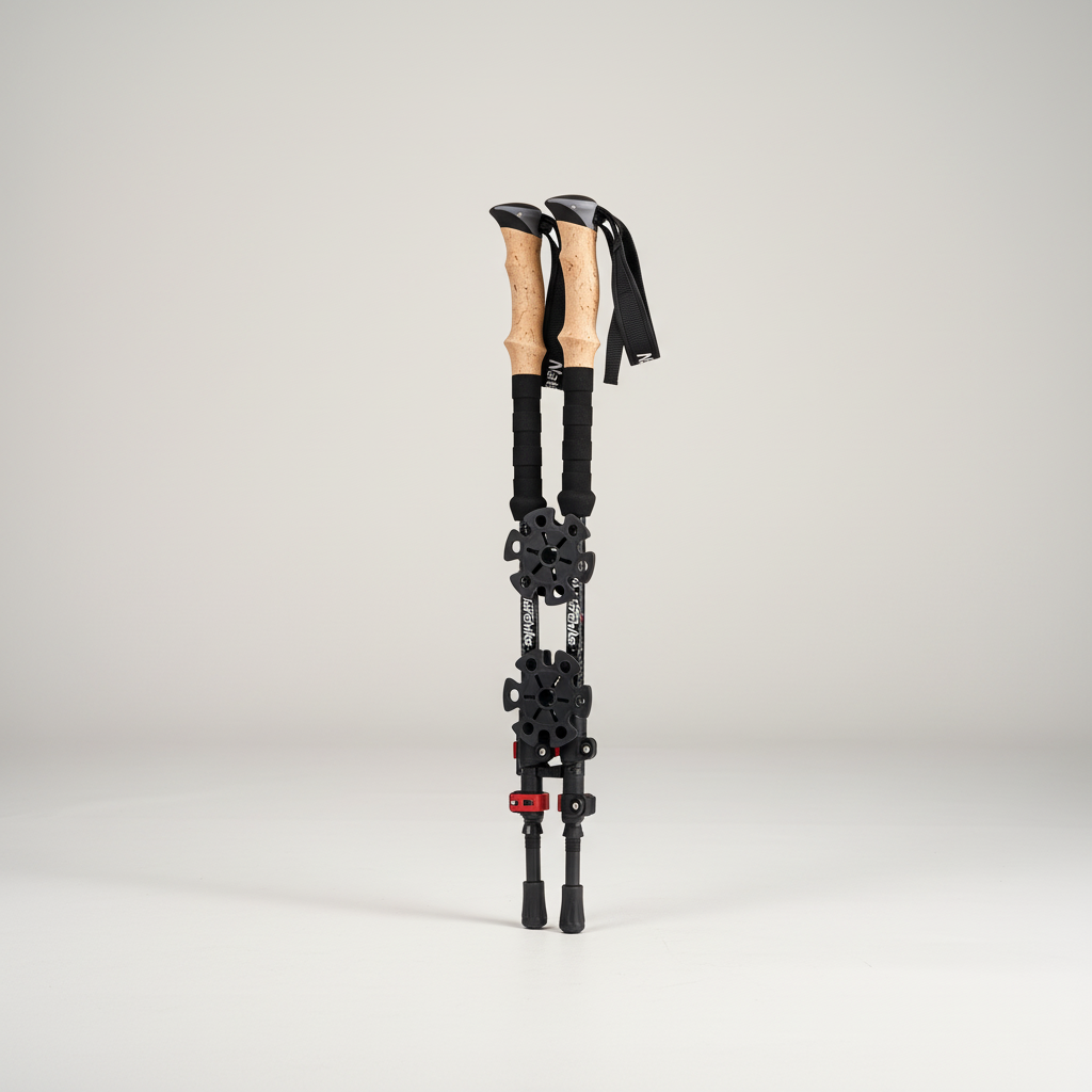 Ultralight folding trekking poles with cork grips and anti-slip tips