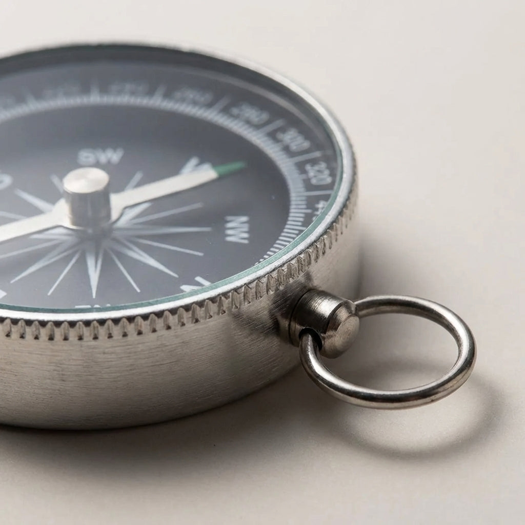 Compact pocket compass with key ring attachment for hiking and camping
