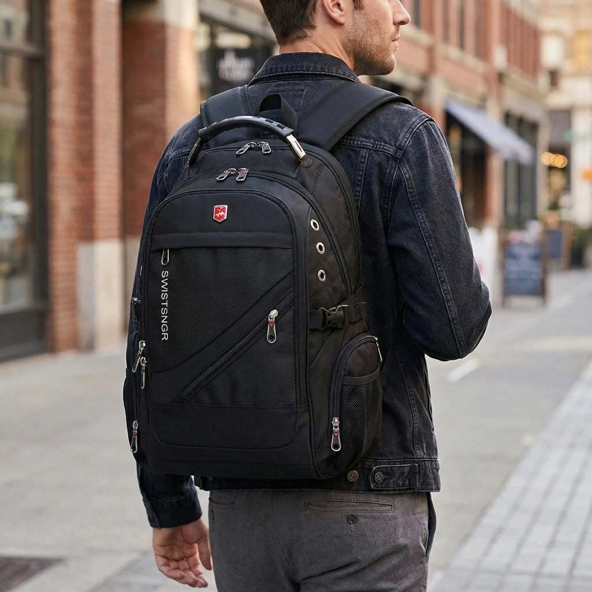 Large volume laptop travel backpack water-resistant with padded shoulder straps