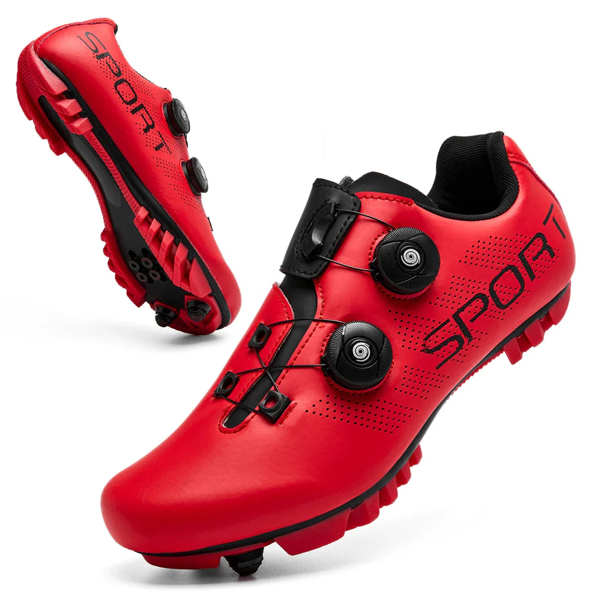 MTB cycling shoes with dual rotary dial closure and SPD cleat compatibility