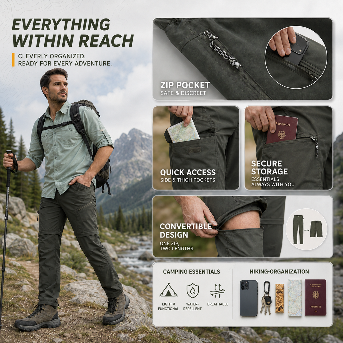 Thrives Outdoor | Traxlite Removable Tactical Hiking Pants