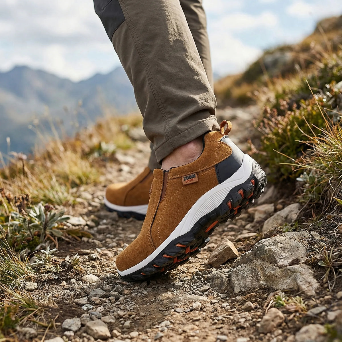 Men's slip-on hiking shoe breathable padded flat sole