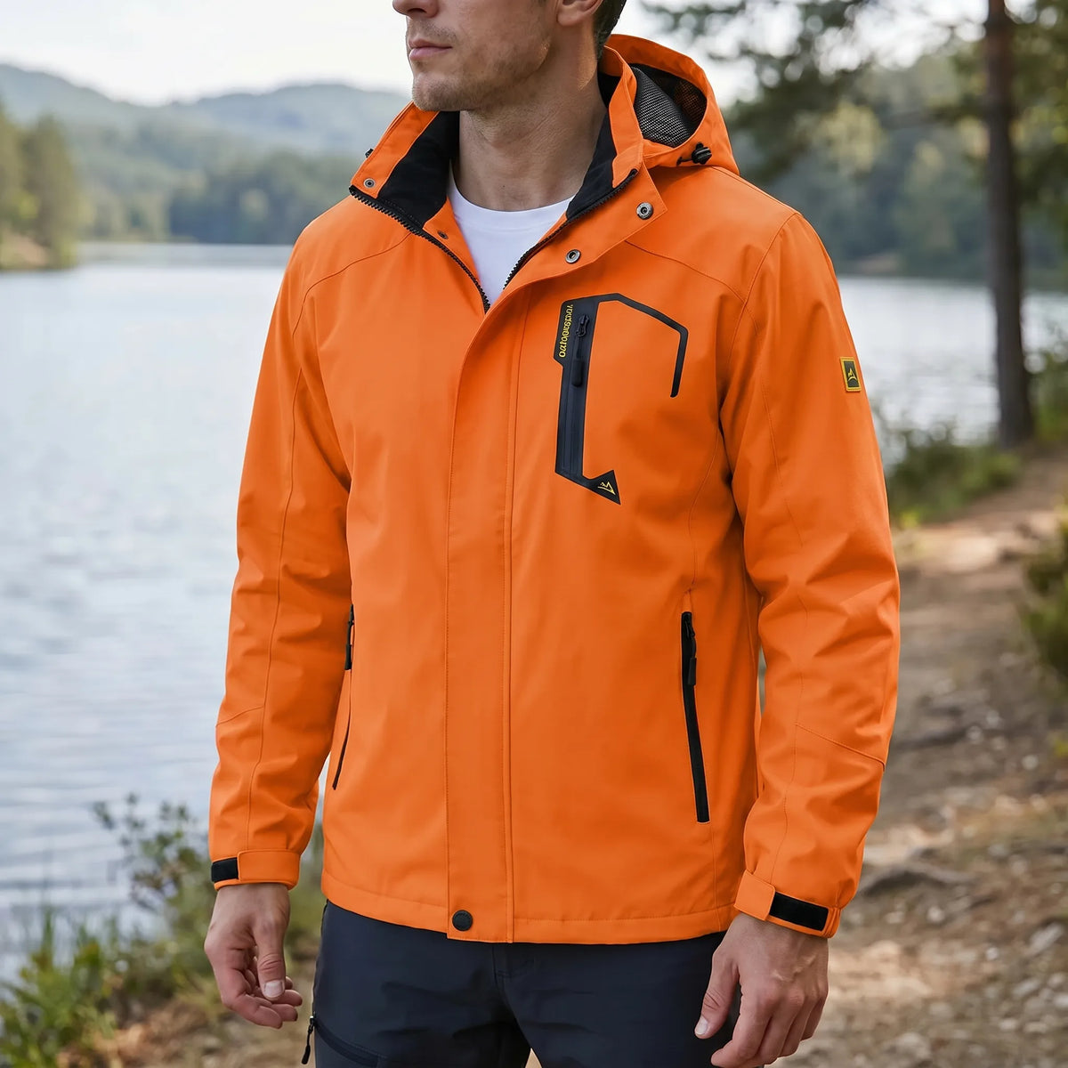 Lightweight windbreaker with water-repellent shell and adjustable hood
