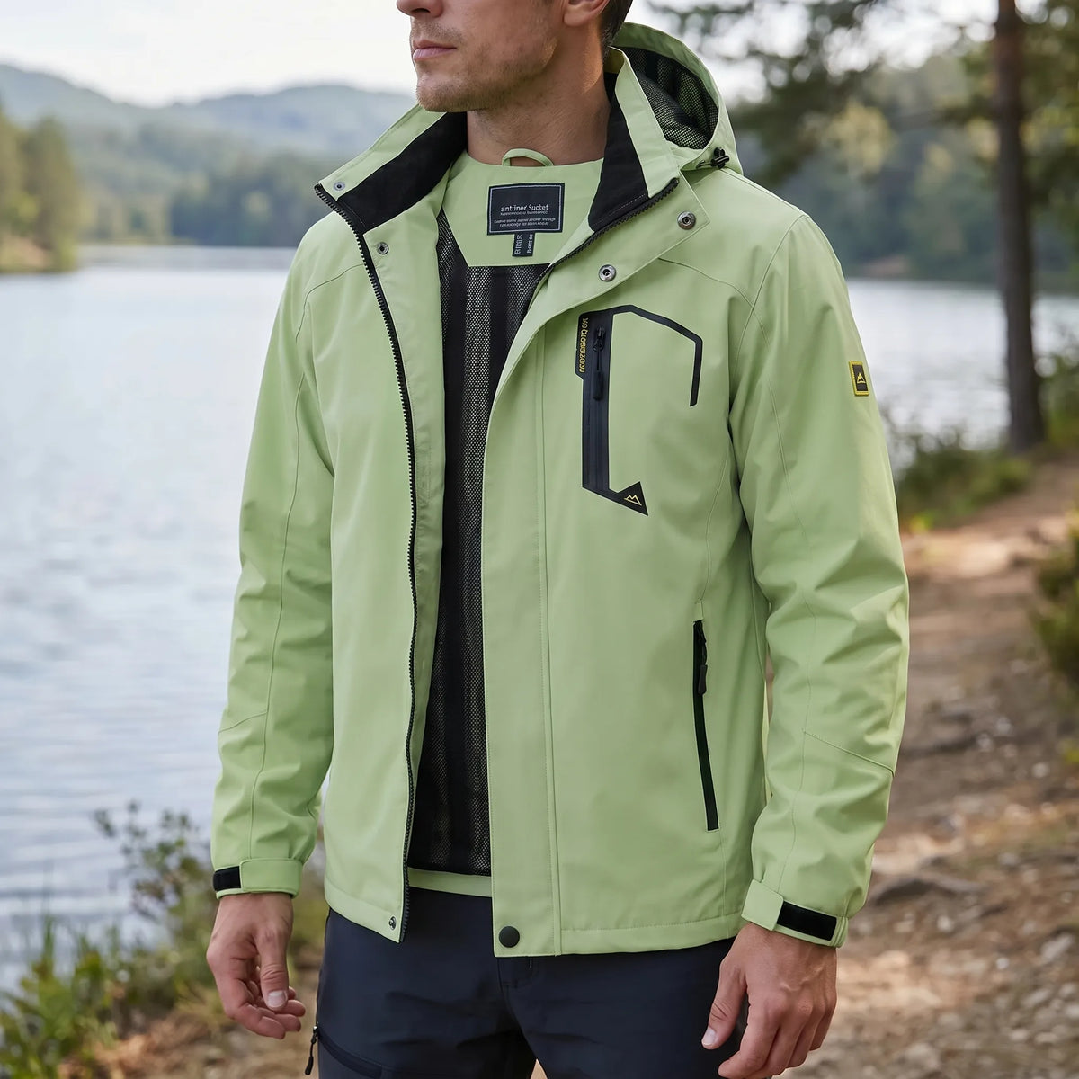Lightweight windbreaker with water-repellent shell and adjustable hood