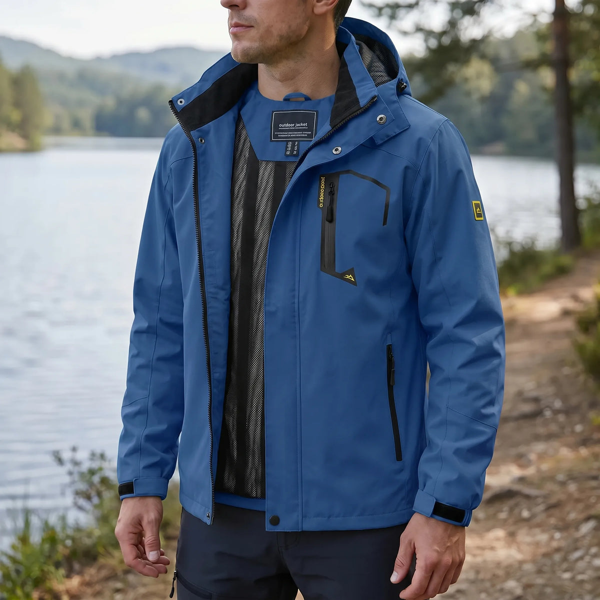 Lightweight windbreaker with water-repellent shell and adjustable hood