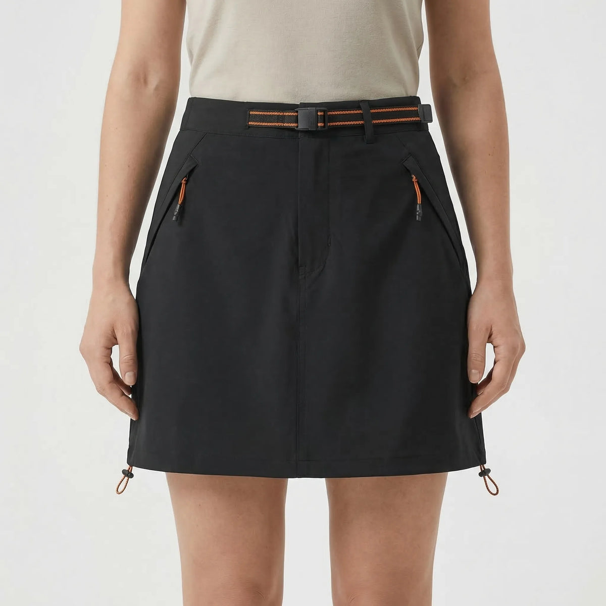 Lightweight women's hiking skort with stretch fabric and integrated shorts for outdoor activities