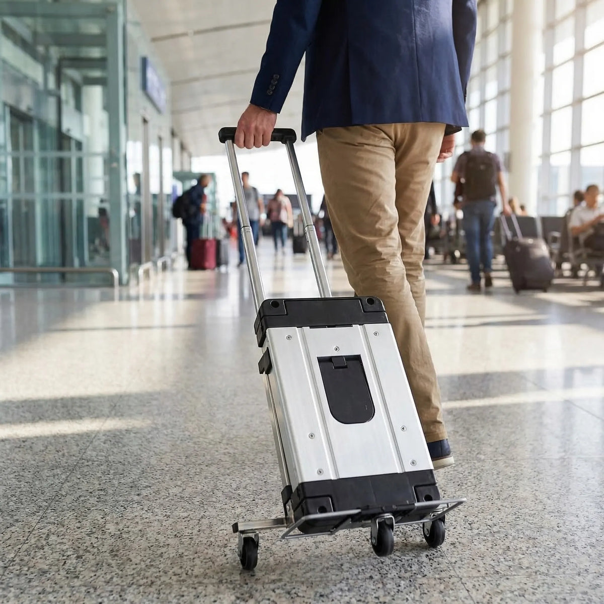 Ultra-compact foldable hand trolley collapses to A4 size