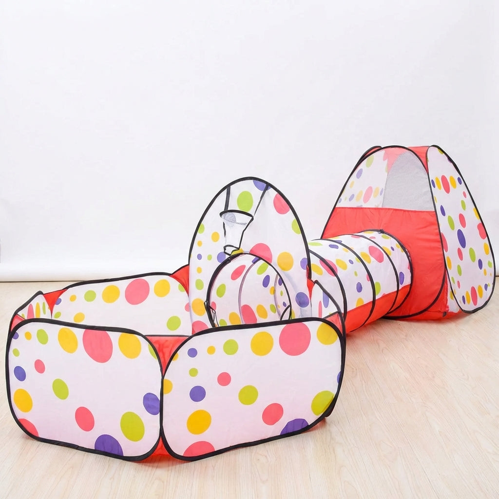 Kids 3-in-1 play tent with tunnel and ball pit foldable design