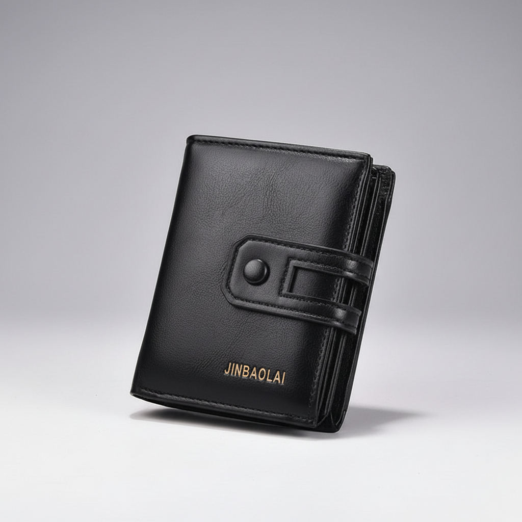 Compact men's wallet with organised card slots and double zipper coin pocket