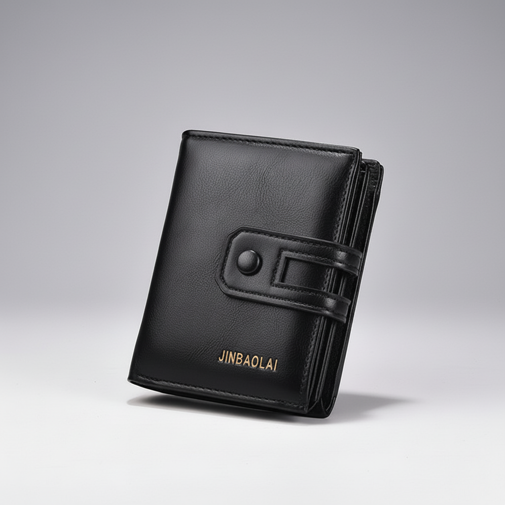Compact men's wallet with organised card slots and double zipper coin pocket