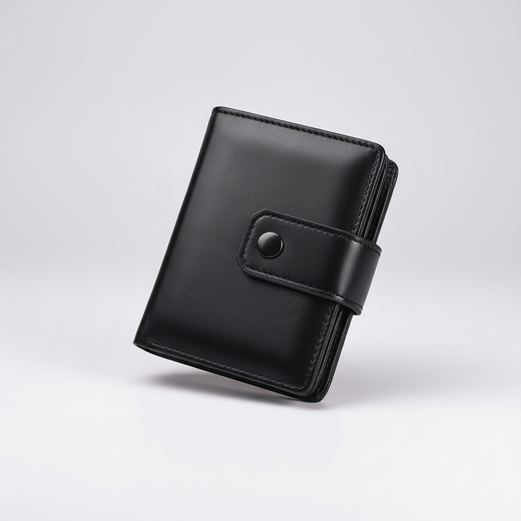 Compact men's wallet with organised card slots and double zipper coin pocket