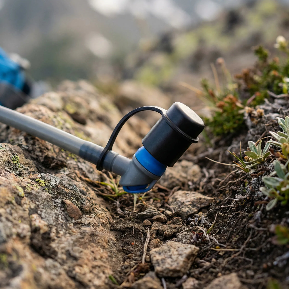 Hydration backpack protective cap with attachment loop and nozzle guard