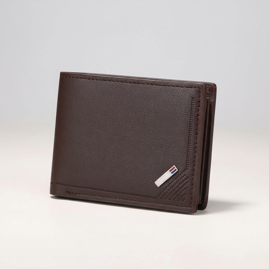 Slim bifold card wallet with zippered pocket and multiple card slots