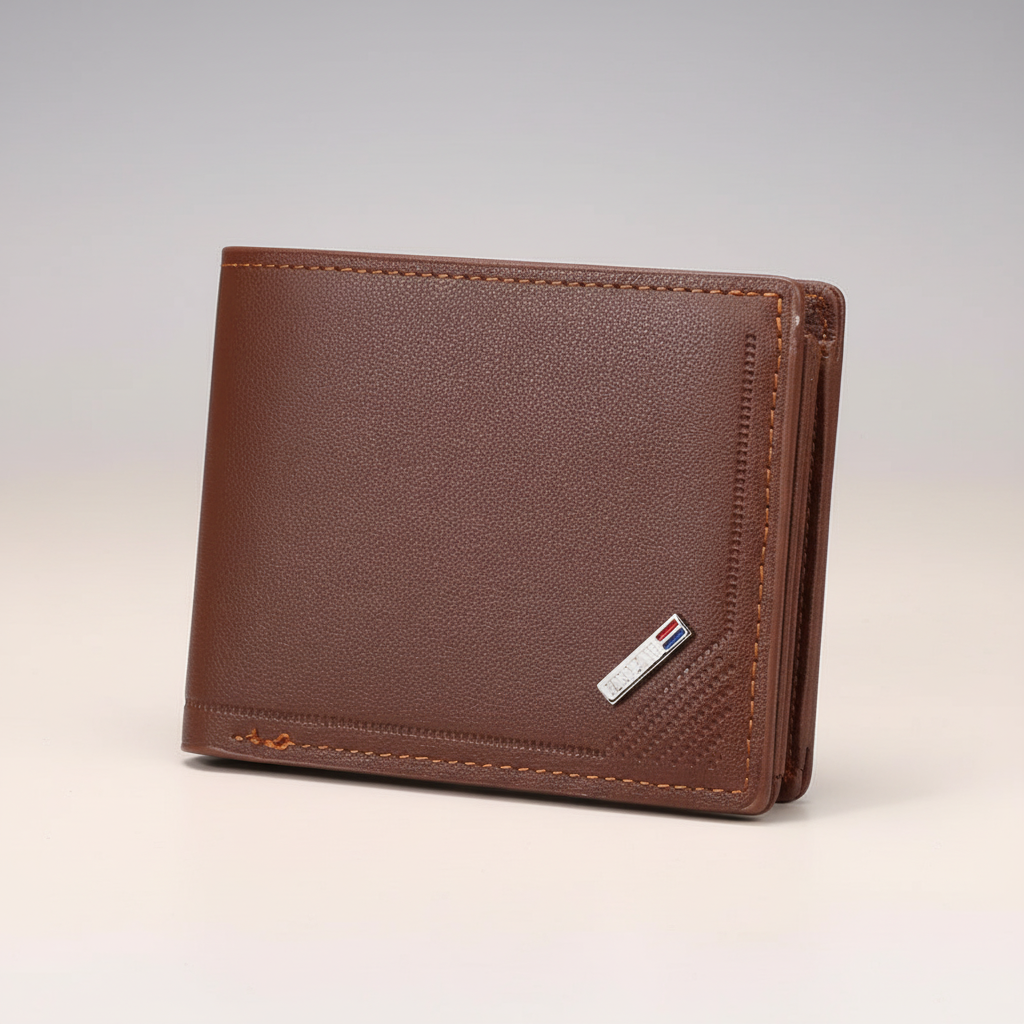 Slim bifold card wallet with zippered pocket and multiple card slots