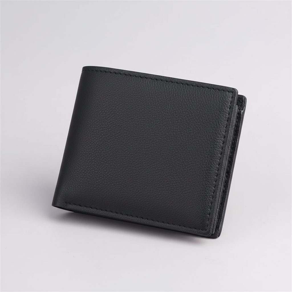 Slim bifold card wallet with zippered pocket and multiple card slots
