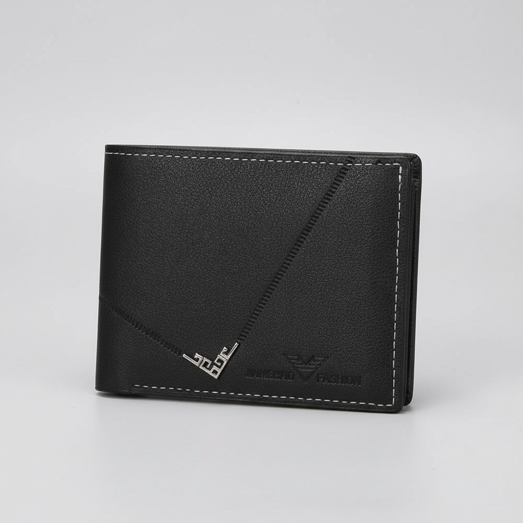 Slim bifold card wallet with zippered pocket and multiple card slots