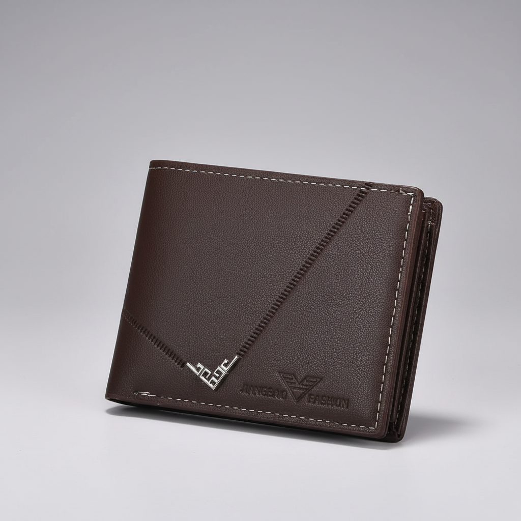 Slim bifold card wallet with zippered pocket and multiple card slots