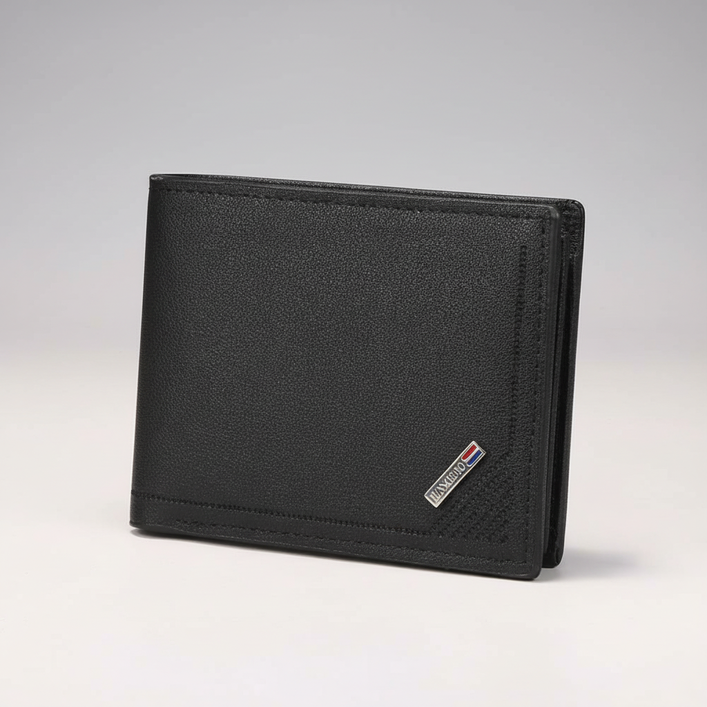 Slim bifold card wallet with zippered pocket and multiple card slots