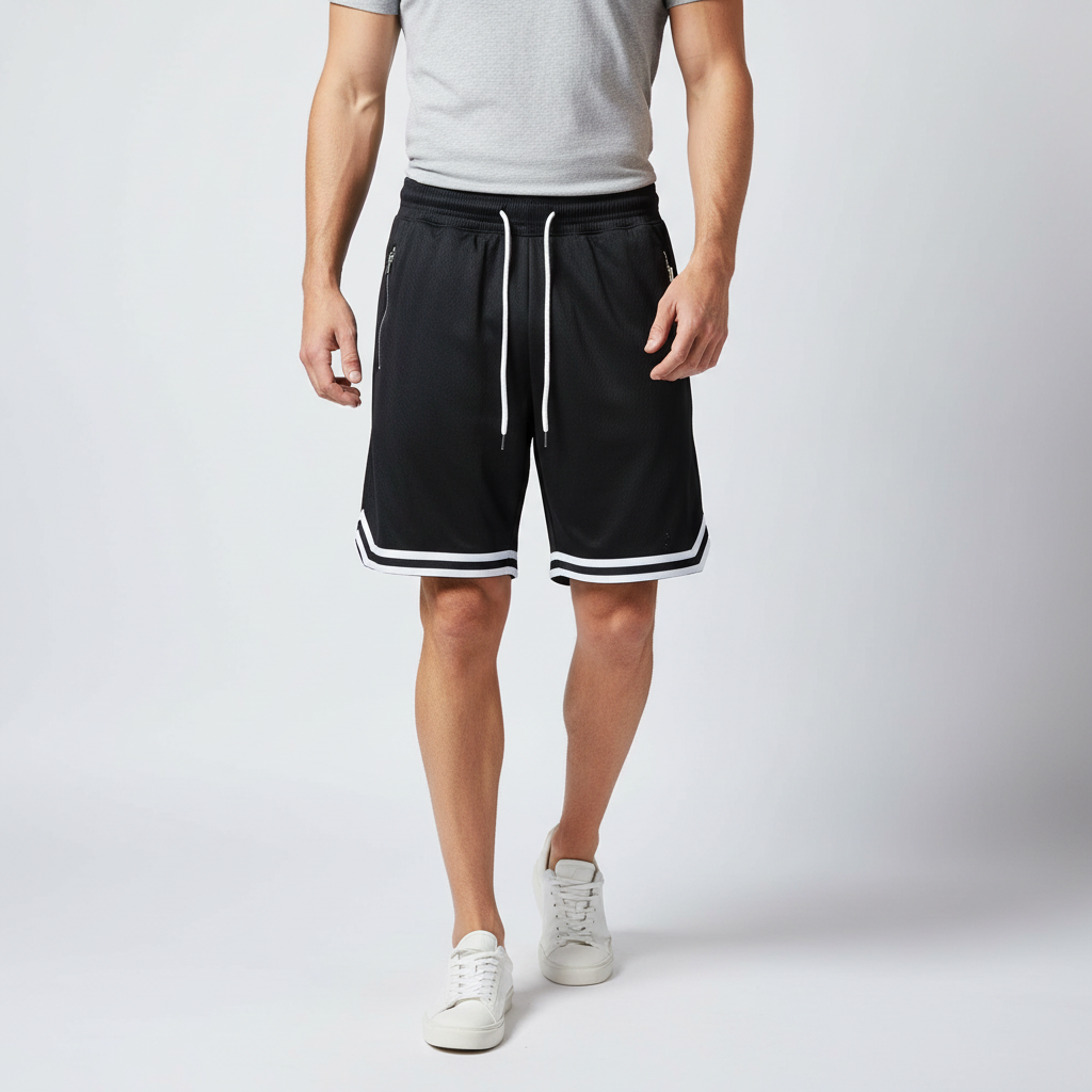 Knee-length athletic shorts with breathable knit construction