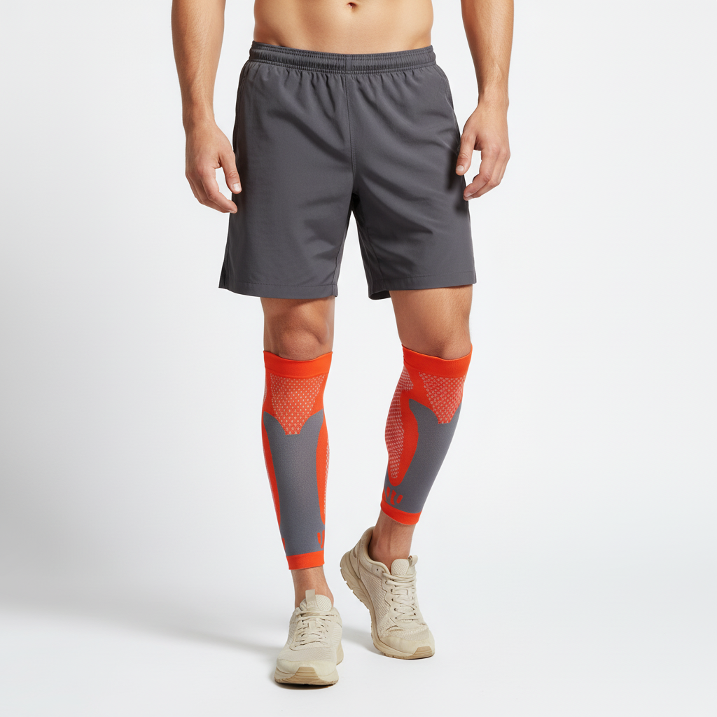 Compression calf sleeves with targeted support and breathable fabric