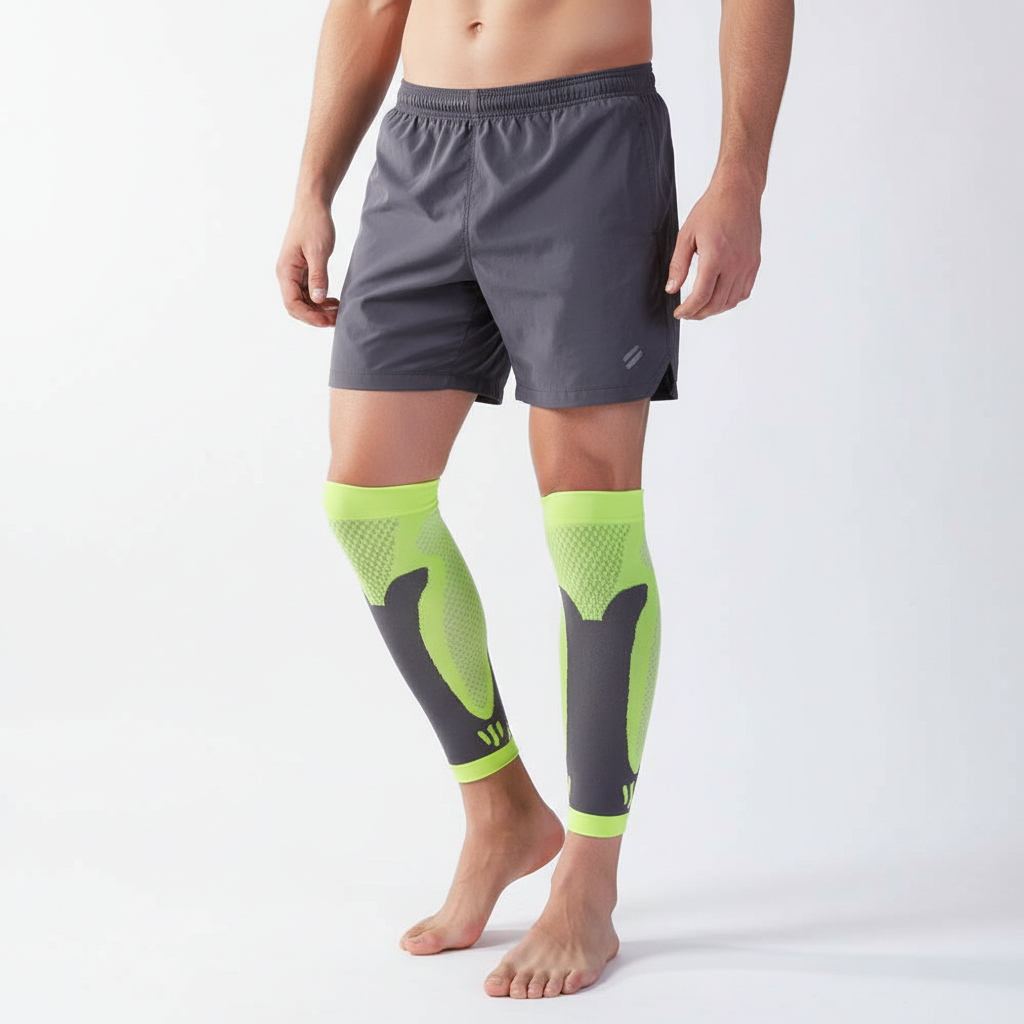 Compression calf sleeves with targeted support and breathable fabric